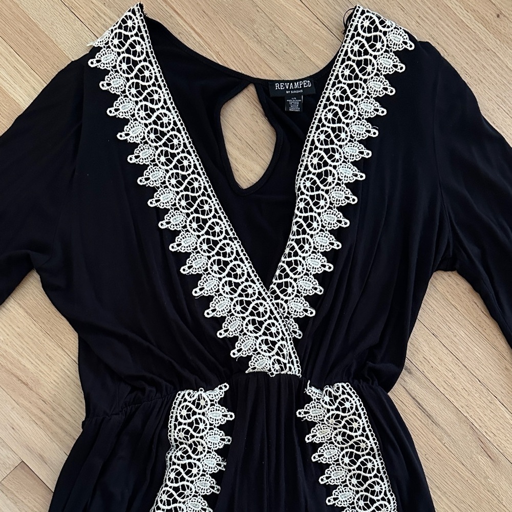 Black Romper with White Lace Trim - Size Large - Picture 2 of 8